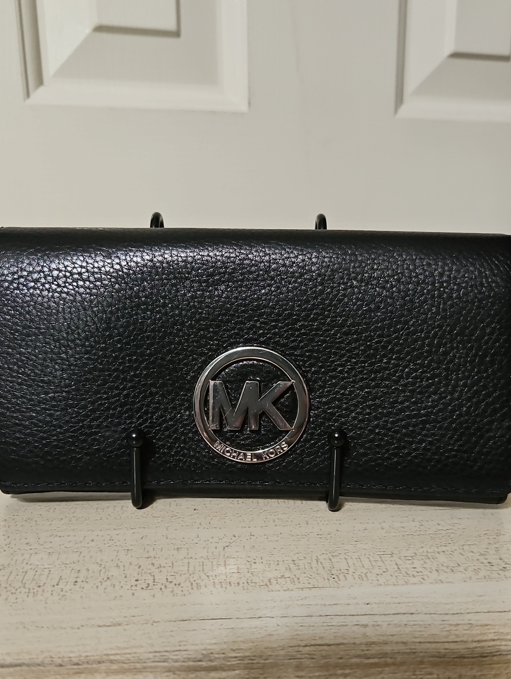 Michael Kors EUC Black Pebbled Leather MK Logo  Long Wallet